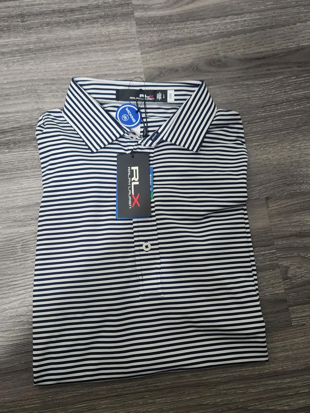 RLX Ralph Lauren Men’s Navy and White Striped Polo Shirt